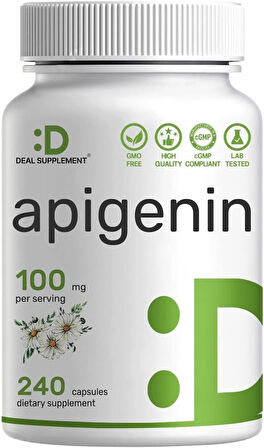 Deal Supplement Apigenin, 100mg Per Serving, 240 Capsules – Raw Plant Extract from Chamomile Flower – Active Bioflavonoids & Antioxidants – Sleep & Relaxation Supplement – Non-GMO