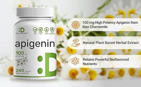 Deal Supplement Apigenin, 100mg Per Serving, 240 Capsules – Raw Plant Extract from Chamomile Flower – Active Bioflavonoids & Antioxidants – Sleep & Relaxation Supplement – Non-GMO