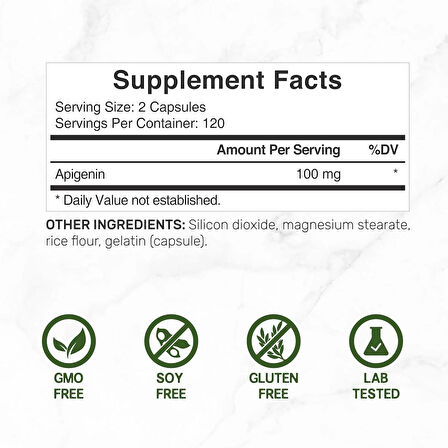 Deal Supplement Apigenin, 100mg Per Serving, 240 Capsules – Raw Plant Extract from Chamomile Flower – Active Bioflavonoids & Antioxidants – Sleep & Relaxation Supplement – Non-GMO