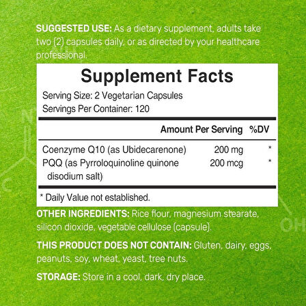 DEAL SUPPLEMENT CoQ10 with PQQ Bioavailable Coenzyme Q10 Energy & Brain Health 240 Veggie Caps