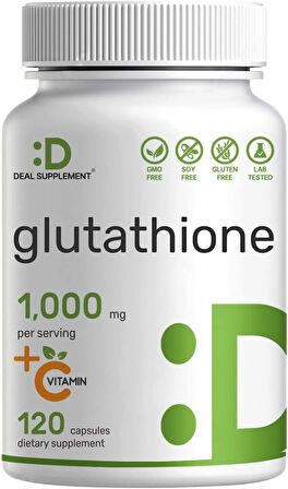 Deal Supplement Glutathione(Glutatyon) 1,000mg Per Serving, 98% Purity | Plus Vitamin C 500mg, Active Reduced Form (GSH) | Intracellular Antioxidant – Supports Detoxification & Immune Health