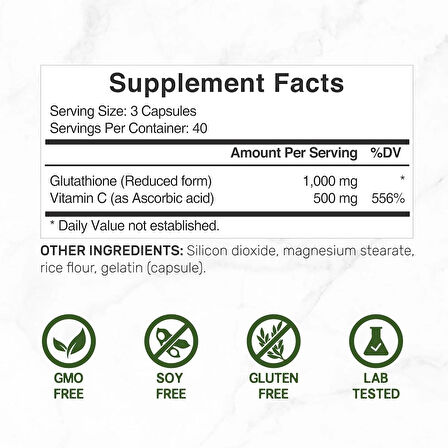 Deal Supplement Glutathione(Glutatyon) 1,000mg Per Serving, 98% Purity | Plus Vitamin C 500mg, Active Reduced Form (GSH) | Intracellular Antioxidant – Supports Detoxification & Immune Health
