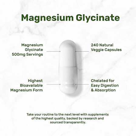 Deal Supplement Magnesium(Magnezyum) Glycinate 500mg, 240 Veggie Capsules | 100% Chelated for Easy Absorption | Essential Mineral Supplement for Muscle, Sleep, & Heart Health