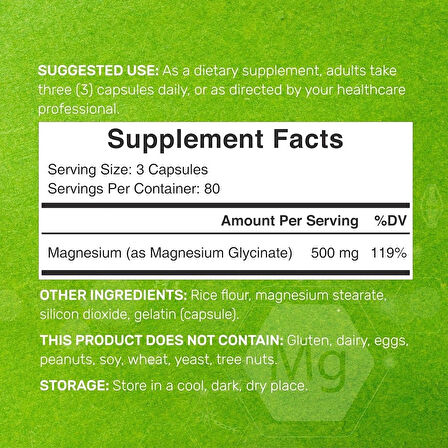 Deal Supplement Max Strength Magnesium(Magnezyum) Glycinate 500mg Per Serving, 240 Capsules | 100% Chelated for Easy Absorption | Essential Mineral Supplement for Muscle, Sleep, & Heart Health