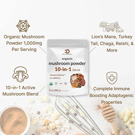 DEAL SUPPLEMENT Organic Mushroom Powder Shiitake Lions Mane Cordyceps Chaga More Immune Energy Brain Health
