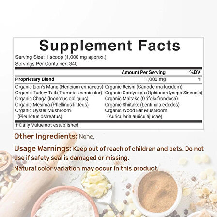 DEAL SUPPLEMENT Organic Mushroom Powder Shiitake Lions Mane Cordyceps Chaga More Immune Energy Brain Health