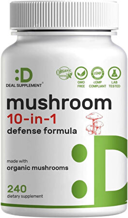 Deal Supplement Organic 10-in-1 Lions Mane Turkey Tail Reishi Cordyceps Mushroom Complex Immune, Energy & Nootropic Brain Support