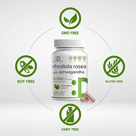 DEAL SUPPLEMENT Rhodiola Rosea 5,000mg 240 Veggie Capsu Max Strength 10:1 Energy Brain Health