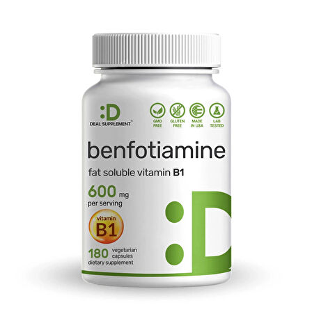 Deal Supplement Benfotiamine Fat Soluble Vitamin B1 600 mg 180 Kapsul Büyük Boy