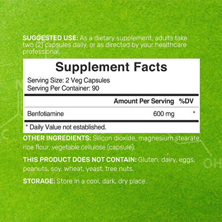 Deal Supplement Benfotiamine Fat Soluble Vitamin B1 600 mg 180 Kapsul Büyük Boy