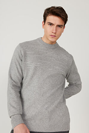 Erkek Gri Standart Fit Normal Kesim Yarım Balıkçı Yaka Yünlü Triko Kazak