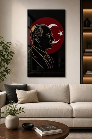 Atatürk ve Türk Bayrağı Baskılı Cam Tablo – UV Baskı Milli Duvar Dekoru