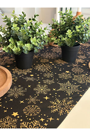 Yeni Yıl Temalı Siyah Runner Yılbaşı Masası Yılbaşı Runner