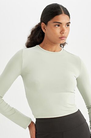 DeFacto Fitted Vücuda Oturan Bisiklet Yaka Basic Düz Uzun Kollu Tişört D0199AX24AUGN1123
