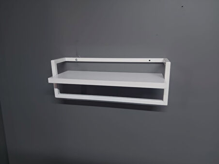 Defne Banyo Ahşap Raflı Beyaz Metal Havlu, Şal Askılık Beyaz Raf