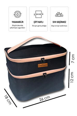 Deftion Profesyonel Büyük Boy Su Geçirmez Çift Katlı Makyaj Çantası Organizeri Seyahat Kozmetik Parfüm Taşıma Bölmeli Kadın Bakım Çantası