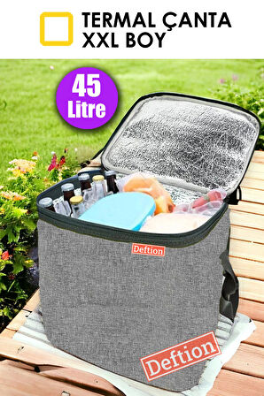 Deftion 45 Litre Termoslu Kamp Piknik Ve Plaj Çantası Termal Isı Yalıtımlı Keten Sıcaktan Koruyan Çanta Gri