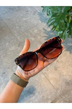 Rosa Leopar Degrade Kare Güneş Gözlüğü Cam UV400 Korumalı