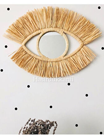 Rafya Göz Ayna Göz Pano Rafya Duvar Süsü Hasır Tabak Hasır Ayna