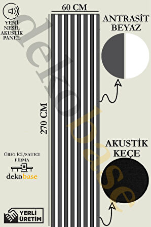 Antrasit-Beyaz 60x270 cm Yeni Nesil Akustik Ahşap Duvar Paneli
