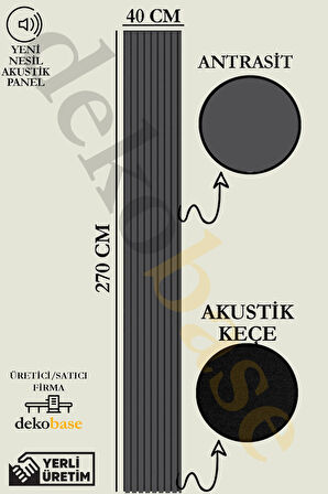 Antrasit 40x270 cm Yeni Nesil Akustik Ahşap Duvar Paneli