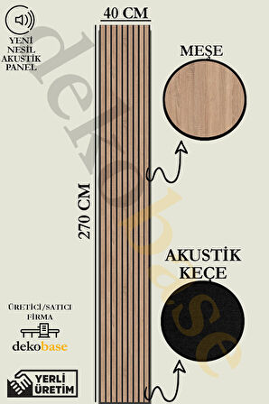 Meşe 40x270 cm Yeni Nesil Akustik Ahşap Duvar Paneli