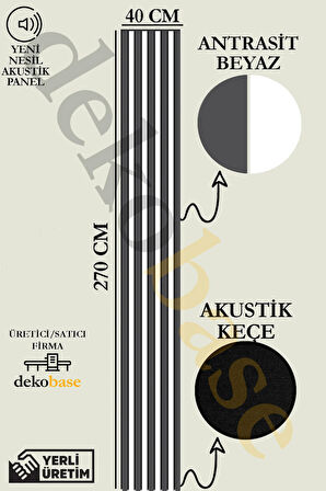 Antrasit-Beyaz 40x270 cm Yeni Nesil Akustik Ahşap Duvar Paneli