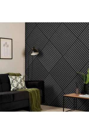 Antrasit (10 ADET) 40x40 cm Yeni Nesil Akustik Ahşap Duvar Paneli