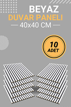 Beyaz (10 ADET) 40x40 cm Yeni Nesil Akustik Ahşap Duvar Paneli