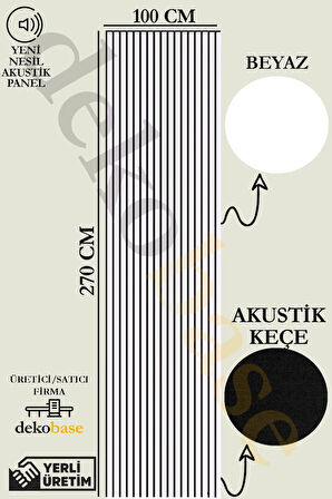 Beyaz 100x270 cm Yeni Nesil Akustik Ahşap Duvar Paneli
