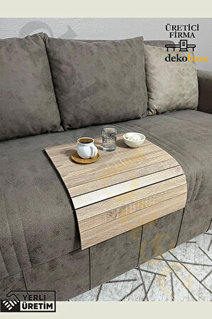 Meşe Renk Çok Amaçlı Koltuk Kenar Sehpası, Supla, Yemek Servis Altlığı