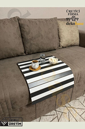 Antrasit-Beyaz Renk Çok Amaçlı Koltuk Kenar Sehpası, Supla, Yemek Servis Altlığı