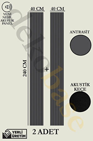Antrasit (2 ADET) 40x240cm Yeni Nesil Akustik Ahşap Duvar Paneli
