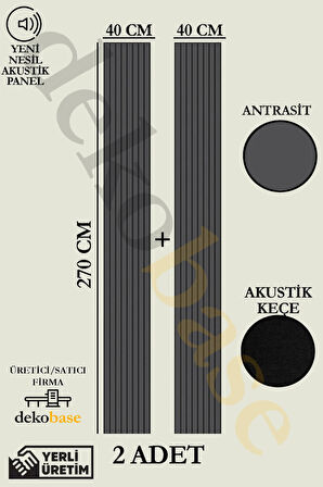 Antrasit (2 ADET) 40x270 cm Yeni Nesil Akustik Ahşap Duvar Paneli