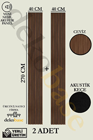 Ceviz (2 ADET) 40x270 cm Yeni Nesil Akustik Ahşap Duvar Paneli