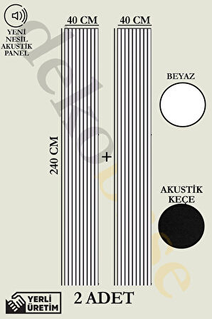 Beyaz (2 ADET) 40x240cm Yeni Nesil Akustik Ahşap Duvar Paneli