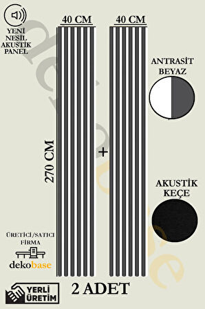Antrasit-Beyaz (2 ADET) 40x270 cm Yeni Nesil Akustik Ahşap Duvar Paneli