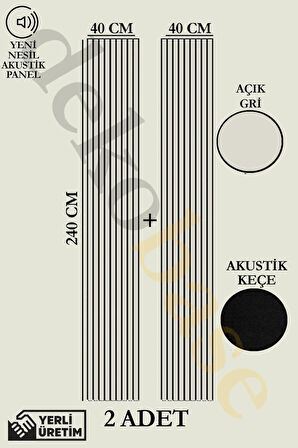 Açık Gri (2 ADET) 40x240cm Yeni Nesil Akustik Ahşap Duvar Paneli