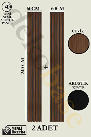 Ceviz (2 ADET) 60x240cm Yeni Nesil Akustik Ahşap Duvar Paneli