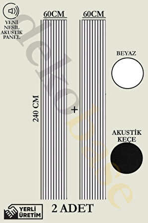 Beyaz (2 ADET) 60x240cm Yeni Nesil Akustik Ahşap Duvar Paneli