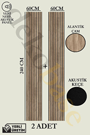 Atlantik Çam (2 ADET) 60x240cm Yeni Nesil Akustik Ahşap Duvar Paneli
