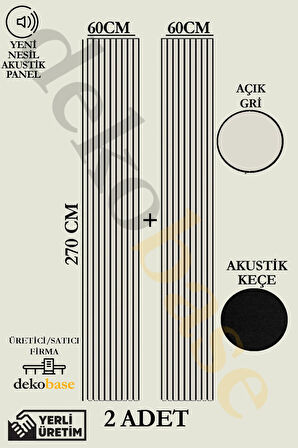 Açık Gri (2 ADET) 60x270 cm Yeni Nesil Akustik Ahşap Duvar Paneli