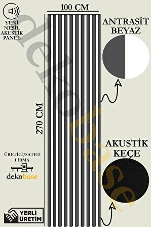 Antrasit-Beyaz 100x270 cm Yeni Nesil Akustik Ahşap Duvar Paneli