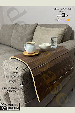 Ceviz Renk Çok Amaçlı Koltuk Kenar Sehpası, Supla, Yemek Servis Altlığı