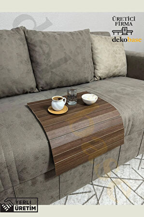 Ceviz Renk Çok Amaçlı Koltuk Kenar Sehpası, Supla, Yemek Servis Altlığı