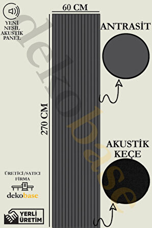 Antrasit 60x270 cm Yeni Nesil Akustik Ahşap Duvar Paneli