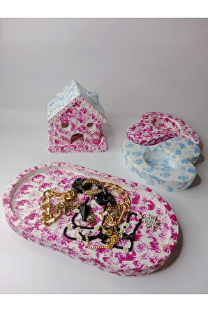 Hediyelik Takı Tabağı & 2'li Kalp Mumluk & Dekoratif Süs Eşyası Ev