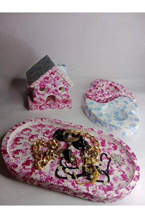 Hediyelik Takı Tabağı & 2'li Kalp Mumluk & Dekoratif Süs Eşyası Ev