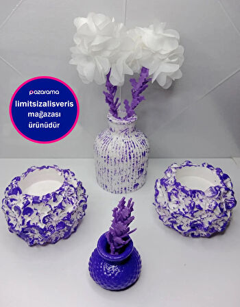 Mor Dekoratif Obje Biblo Mumluk Vazo Takımı Mor Hediyelik Eşya