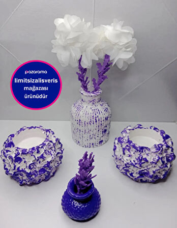 Mor Dekoratif Obje Biblo Mumluk Vazo Takımı Mor Hediyelik Eşya